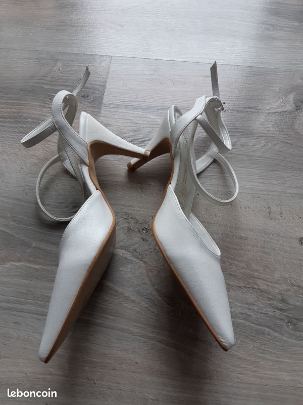 Escarpins, chaussures mariage, cérémonie, blanc, cuir, taille 38 (image 2)