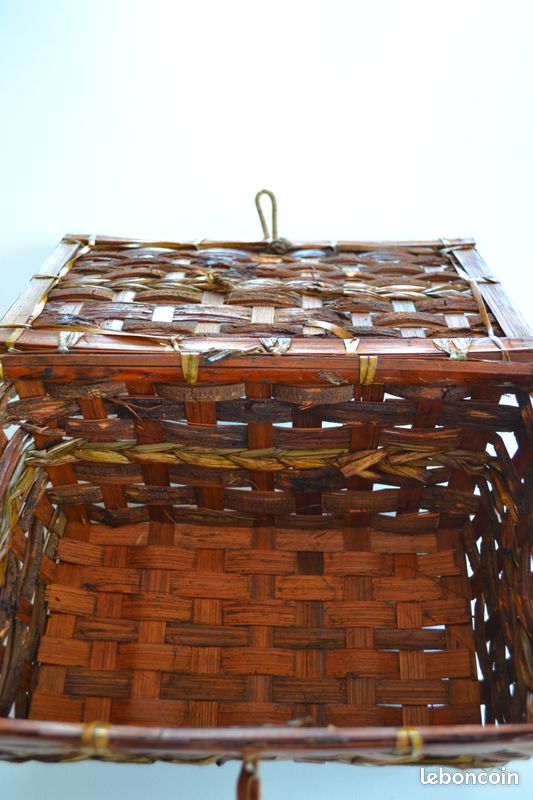 Ancienne boîte / panier tressé vintage en bois – déco (image 4)