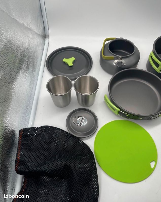 Ustensiles De Camping Kit De Cuisine Camping WOSTOO Pour 2/3 Personnes - 16 Pièces (casseroles, Poêle, Couverts) En Aluminium, 1 Kg Casserole Aluminium 2L