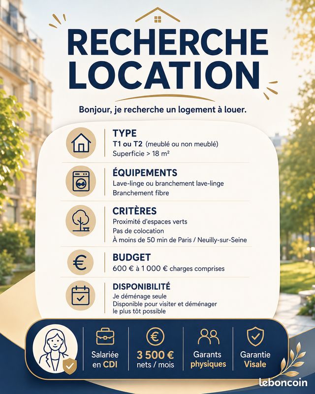 Appartement 2 pièces 18 m² · à Neuilly-sur-Seine · 18 m² · 950 €/mois