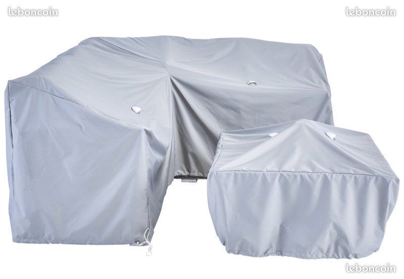 Housse de protection pour ensemble d'angle DAVOS - Housse d'angle H.85 x L.197 x l.197 cm - Nappe de table H.42 x L.95 x l.95 cm - Anti-UV - Imperméable - Aérateur - Gris clair (image 4)