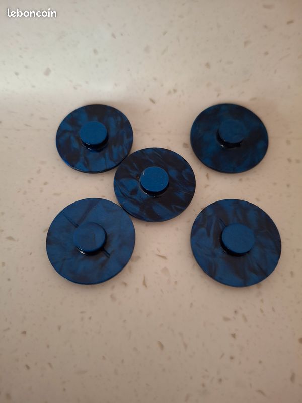 Lot De 6 Boutons Anciens Bleus épais Vintage - Diamètre 2,2 Cm - Réf. 5416 - Occasion