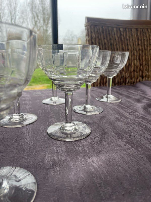 10 VERRES A PIED CRISTAL AU PLOMB VALLERYSTHAL ANCIENS XIXe déco TABLE