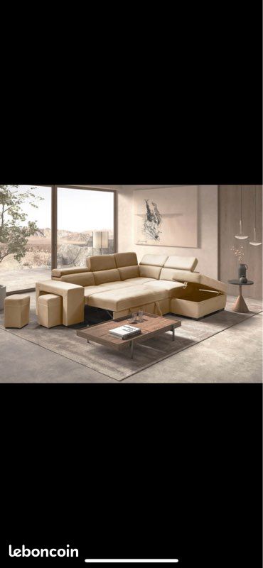 Canapé convertible avec coffre + 2 poufs intégrés (image 5)