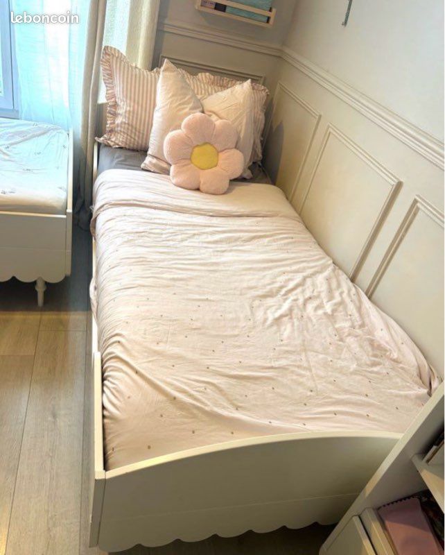 Lit, enfants, fille, quatrième, 90 × 200 cm en bois, couleur crème (image 4)
