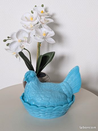 Couvercle Ancien En Opaline Blanche – Poule – Vide Poche Ou Bonbonnière