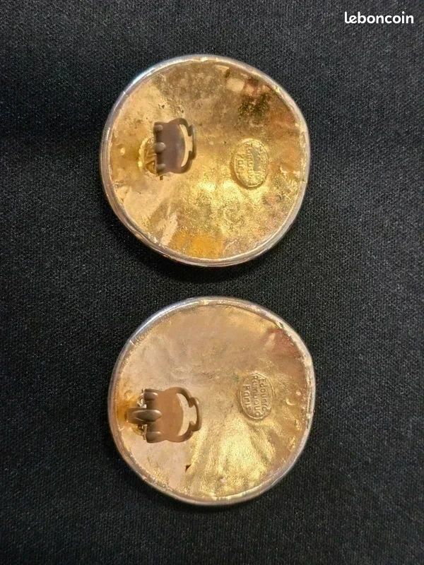 Edouard Rambaud Paris vintage paire de boucles d'oreilles clips métal doré brutaliste travaillés (image 3)