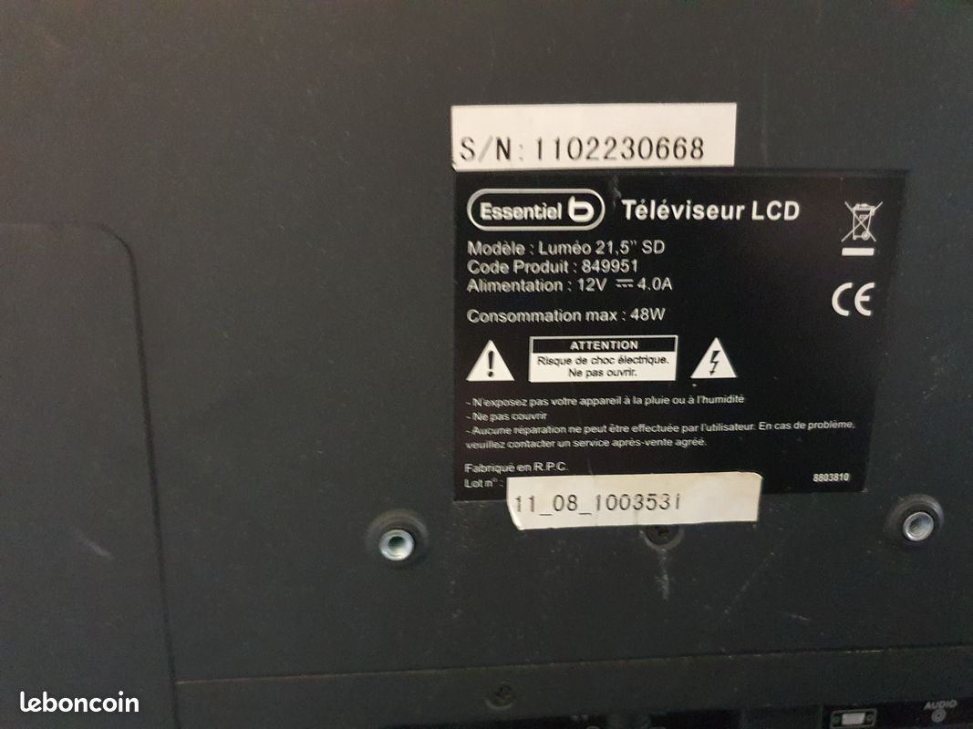 TV ESSENTIELB Luméo 21.5" SD - 54 cm LCD (image 2)
