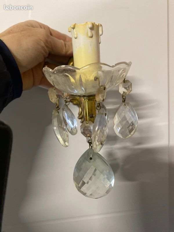 2 anciennes appliques Metal et pampilles verre occasion (image 2)