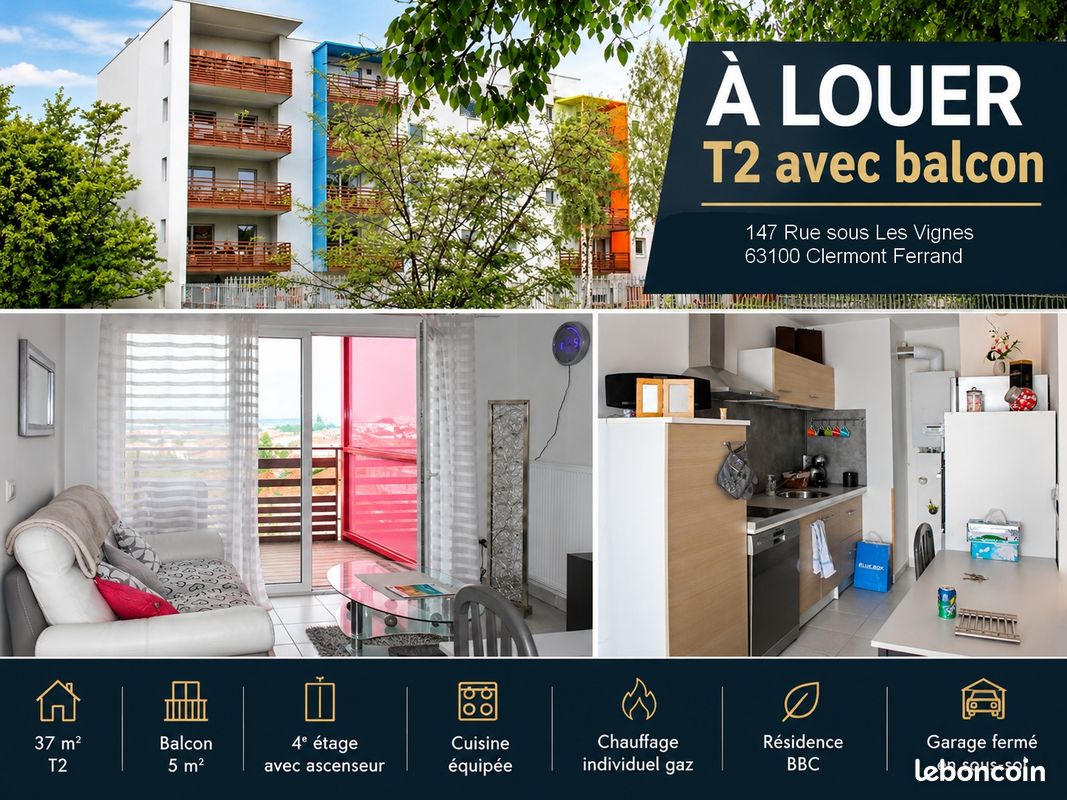 Appartement 2 pièces 37 m² · à Clermont-Ferrand · 37 m² · 560 €/mois