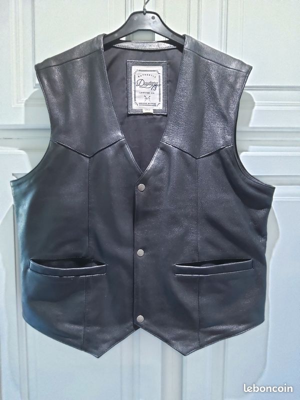 Gilet en cuir biker noir (image 1)