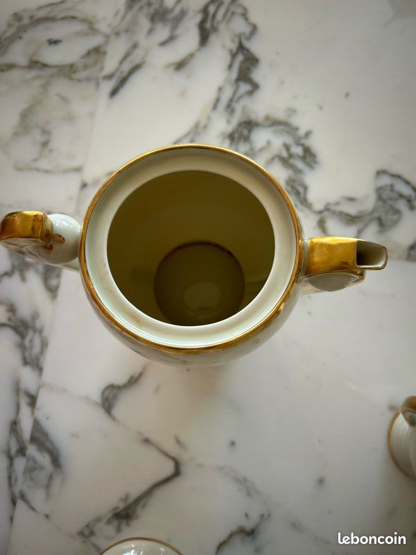 Service Thé/Café Art Déco Porcelaine de Limoges - Verseuse et Crémier Dorés (image 4)