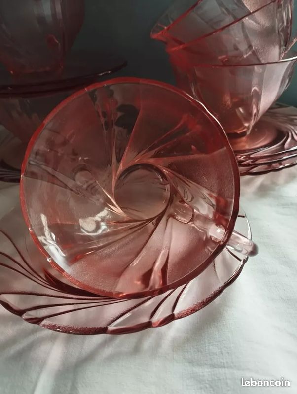 VERECO, 6 tasses en verre rose, vintage 1970-1980 (image 4)