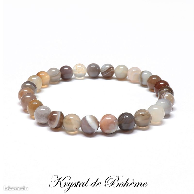 Bracelet en AGATE DU BOTSWANA de qualité A - Perles rondes de 6mm - Pierre naturelle - Bijou Artisanal (image 1)