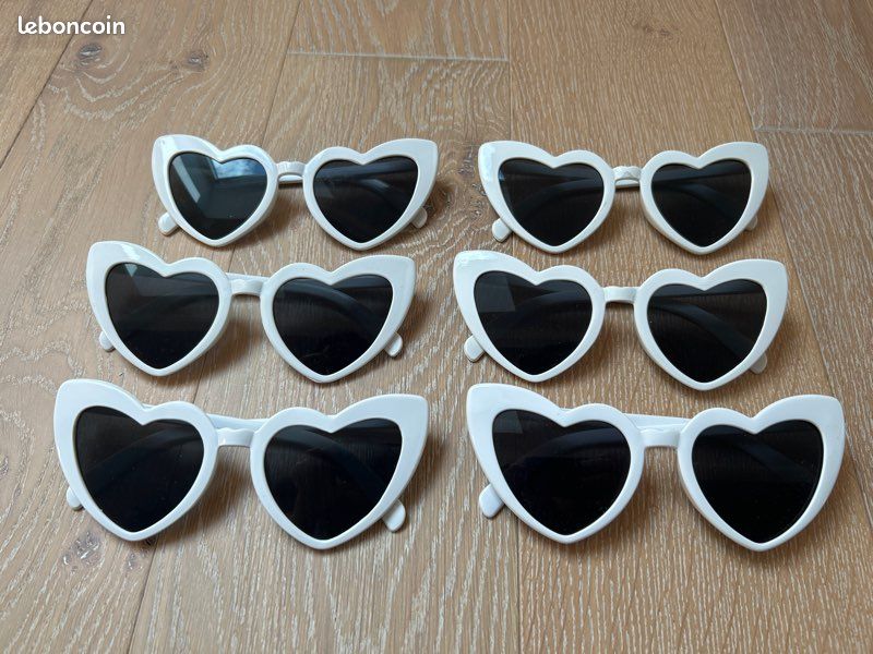 Lot 6 Lunettes Soleil Cœur Vintage UV400 - Accessoire Fête Mariage EVJF Plage Shopping