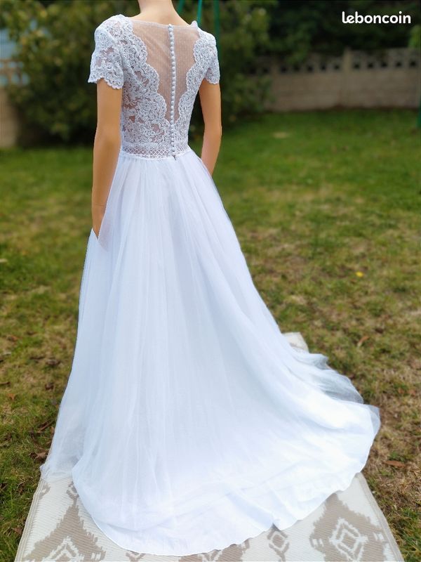 Neuve étiquetée - Robe de mariée princesse tulle dentelle serena blanc 38 (image 7)
