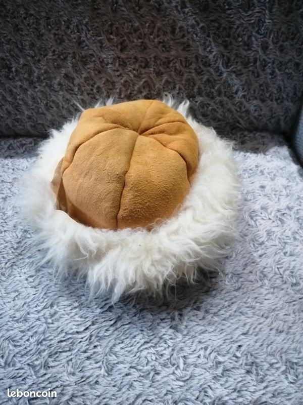 Chapeau Chapka Fourré Cuir Daim Mouton - Taille XS/36 Camel caramel (image 1)