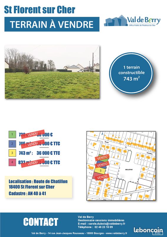 Terrain constructible 743 m² · à Saint-Florent-sur-Cher · 36 000 €