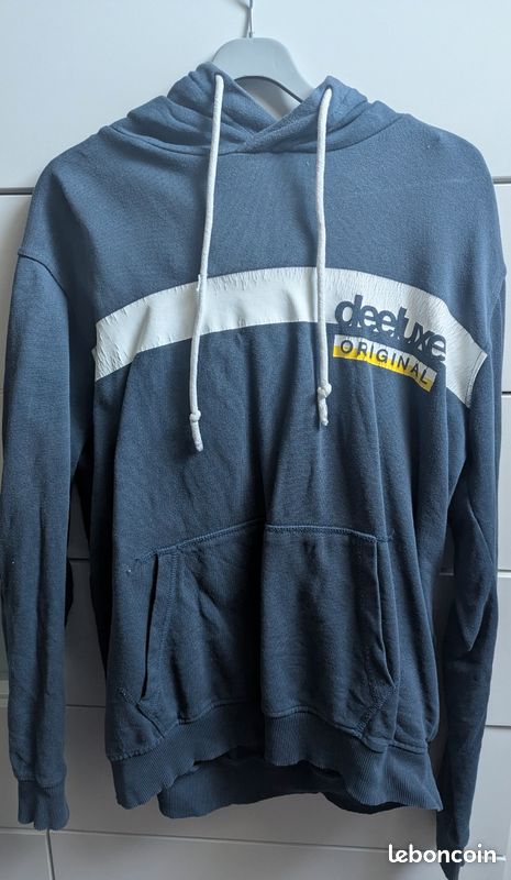 Sweat Tultex Vintage Années 90 XL Bleu Marine Brodé Hockey Délavé Déstressé