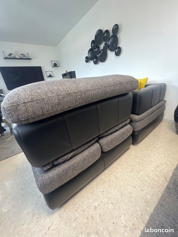 Magnifique canapé XXL (gris anthracite chiné et base cuir) (image 9)