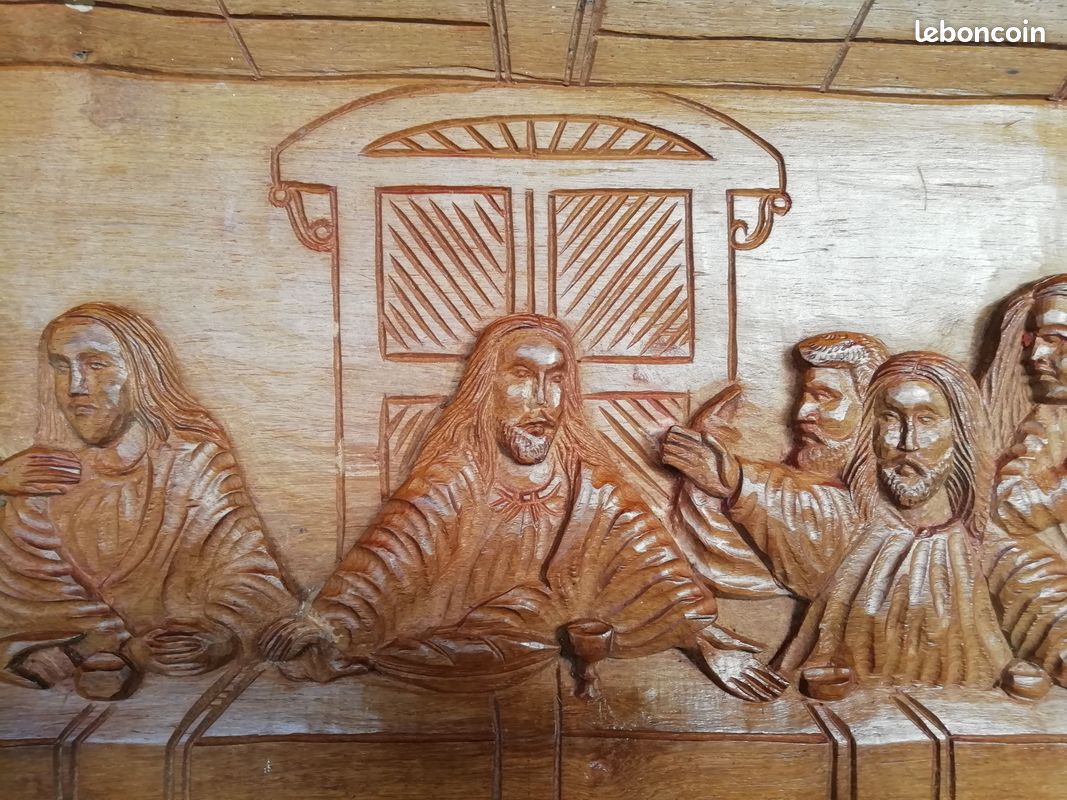 Fresque repas de jésus sculptée en bois de palissandre (image 3)