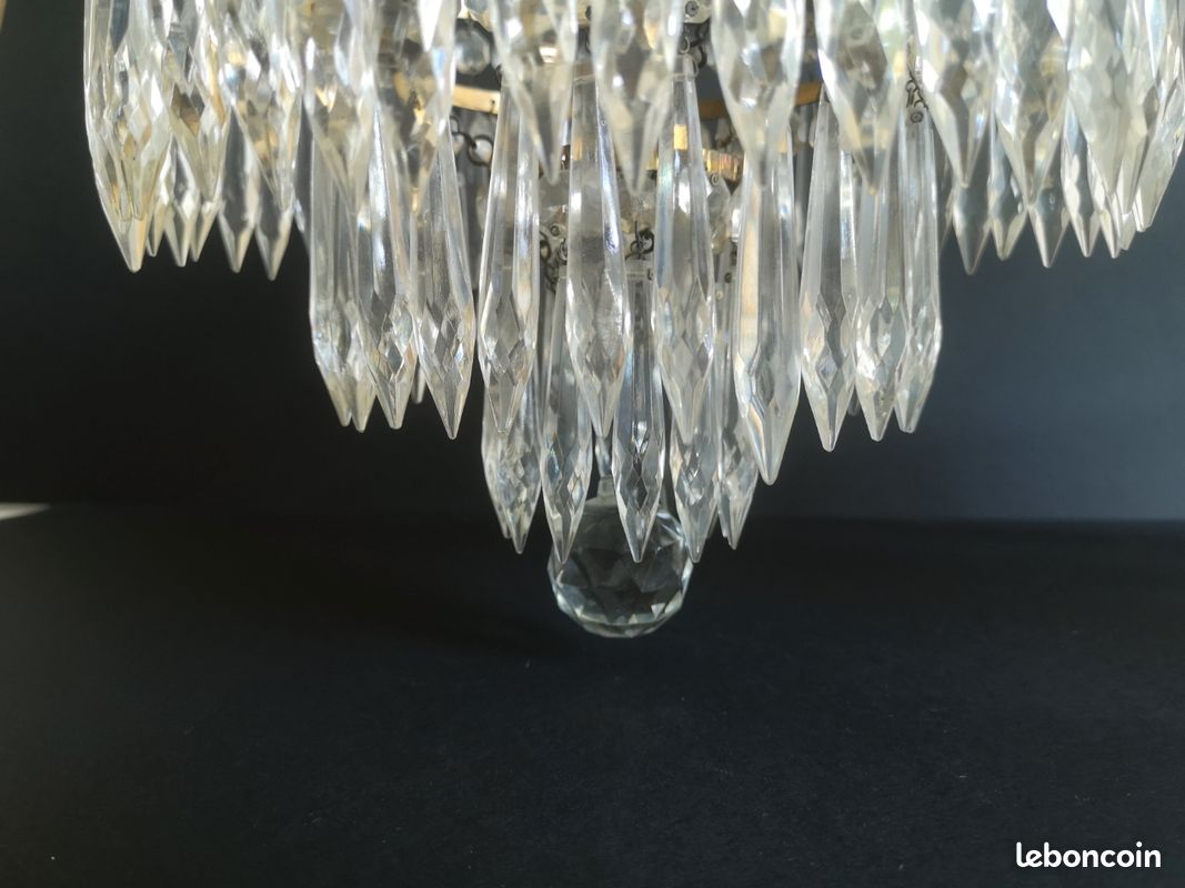 Lustre ancien laiton et pampilles – fin XIXe / début XXe – style Napoléon III (image 1)