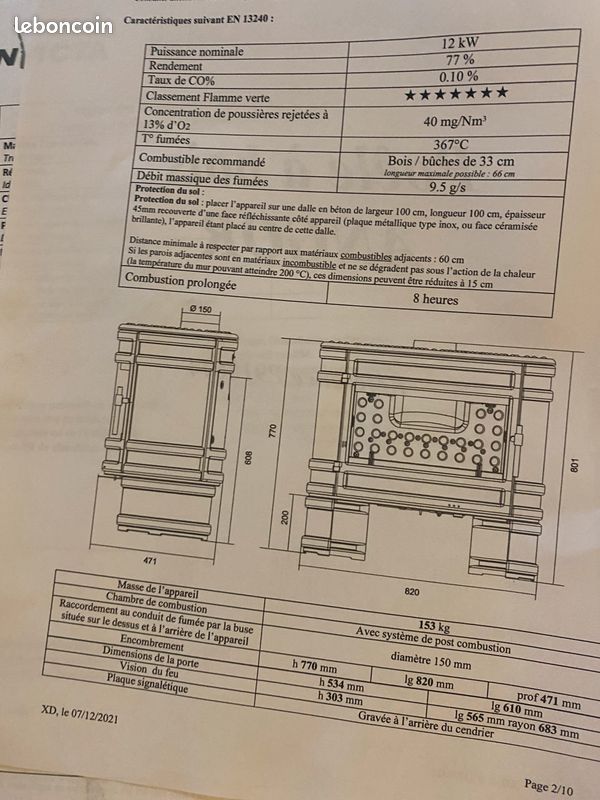 Vend poêle invicta modèle Angor 12KW tubage et accessoires ⌀150 Therminox Poujoulat (image 2)