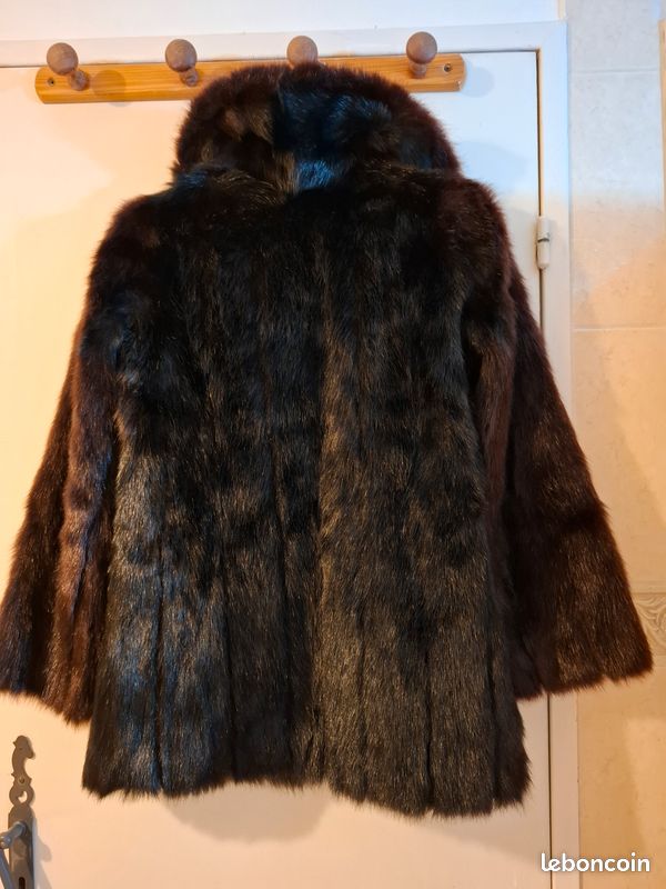 Manteau Fourrure Vison Véritable Brun Foncé - Long Taille 44 (4XL) Occasion