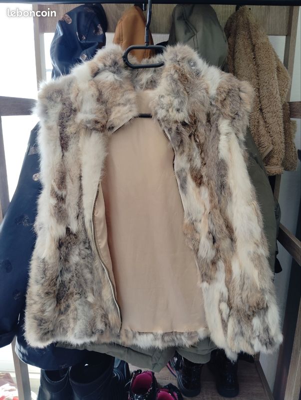 Veste Sans Manches Naf Naf Fourrure De Lapin - Taille S Blanche - Occasion Très Bon état