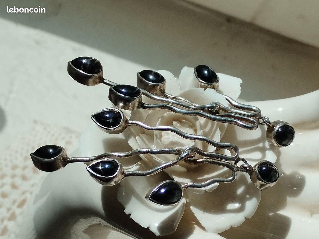 Boucle d'Oreilles Hématites étoilées - en argent 925