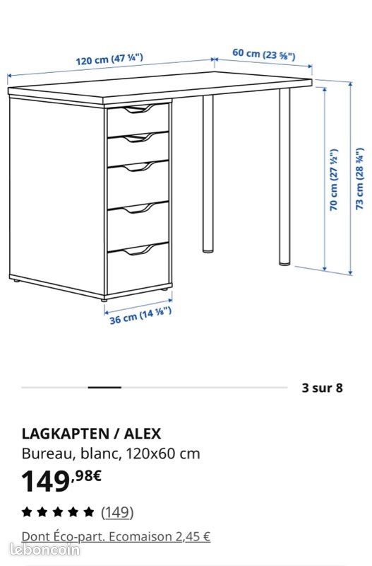 Bureau Lagkapten/Alex IKEA blanc (image 2)