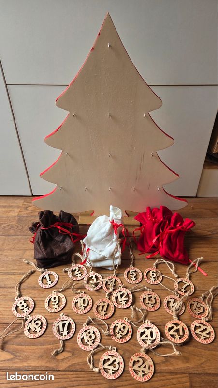 24 Pendentifs En Bois Numérotés 1 à 24 – Décorations Noël Pour Calendrier De L’Avent Et Sapin – DIY
