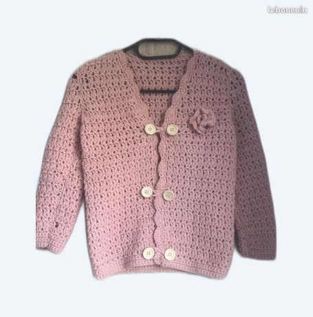 Gilet Rose Tricoté Main Pour Fille – Tour De Poitrine 18 Pouces – Neuf Sans étiquette