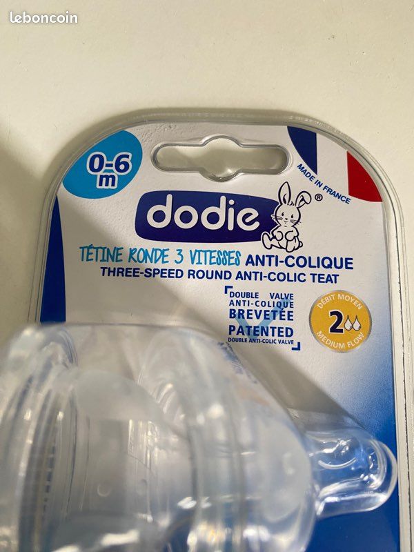 Dodie - Lot 2 tétines ronde 3 vitesses débit 2 anti-colique 6m+