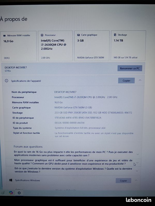 PC portable Gamer Asus ROG i7 GeForce GTX (image 2)