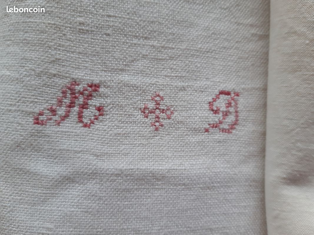 LOT 5 TORCHONS Anciens En Metis (Lin Et Coton) Monogramme Bt EUR 25,00