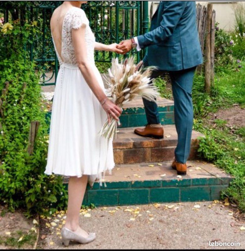 Robe de mariée midi, dos nu en V, dentelle (image 3)