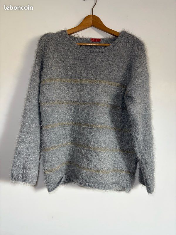 NEUF pull homme à capuche gris très clair losange noir TISSAIA taille XL
