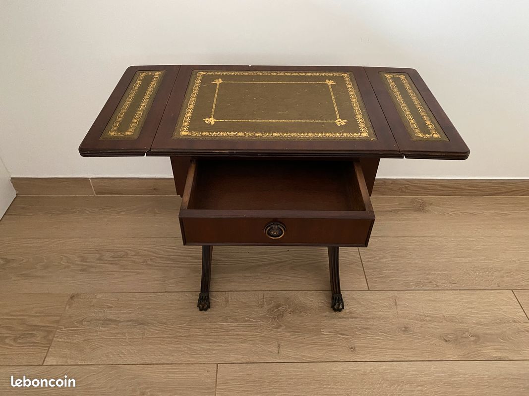 Petite Table Bois et Cuir à rabats style victorien (image 3)
