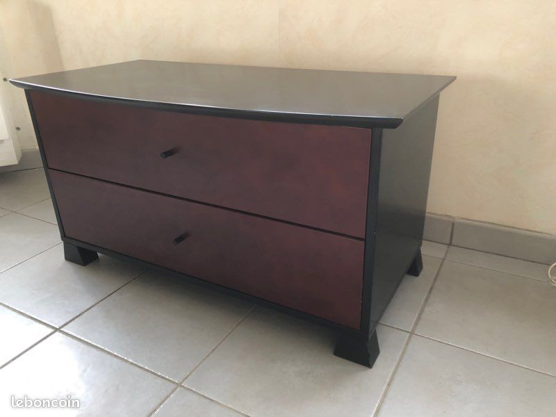 Commode 2 tiroirs sur pieds bordeaux (image 3)