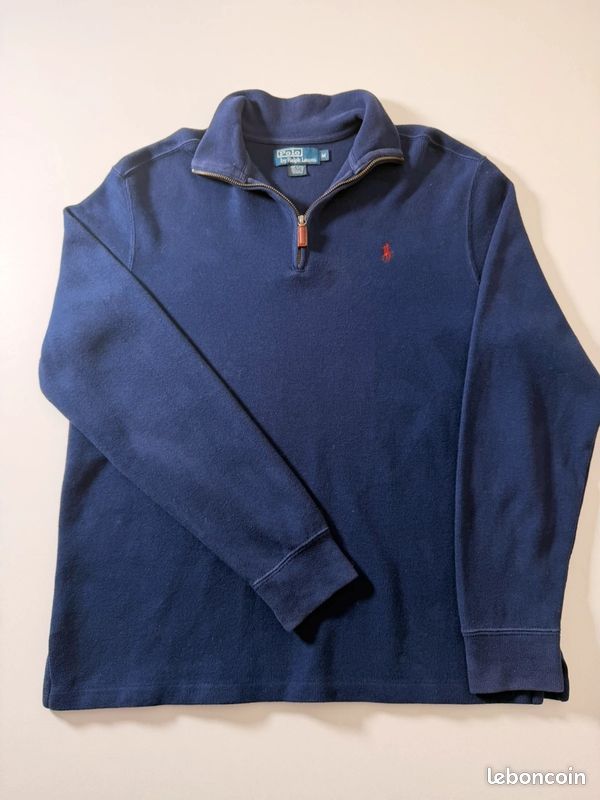 Pull Ralph Lauren half zip 1/4 zip col camionneur | bleu marine logo brodé rouge | taille M (image 2)