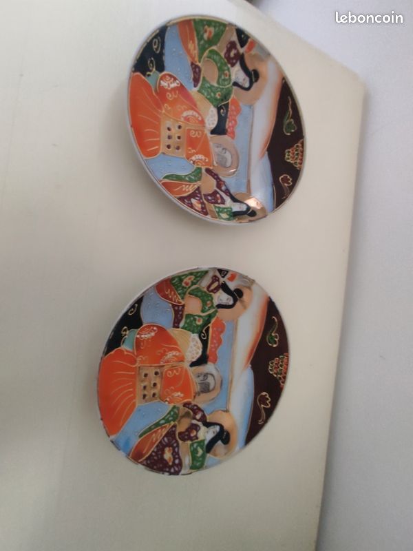 Duo de coupelles décoratives japonaises vintage – Style Satsuma / Kutani (image 3)