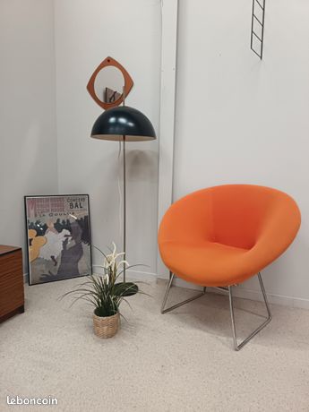 Fauteuils vintage en noyer et velours orangé, Tchécoslovaquie 1960