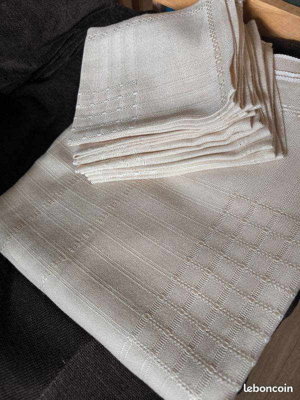 Lot De 8 Serviettes De Table Georges Moutet - Métis Jaune/blanc - Linge Basque Avant 1941
