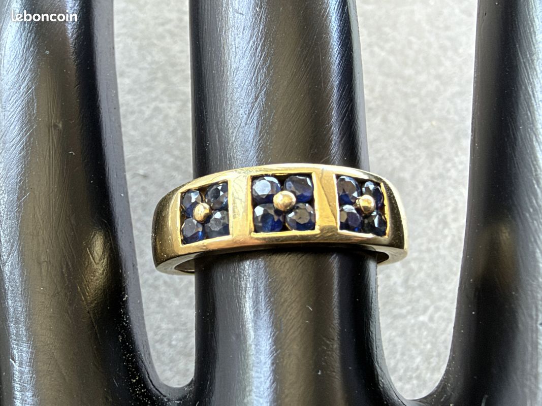 Belle bague en or massif 18 carats et saphirs bleus - taille 51 (image 8)