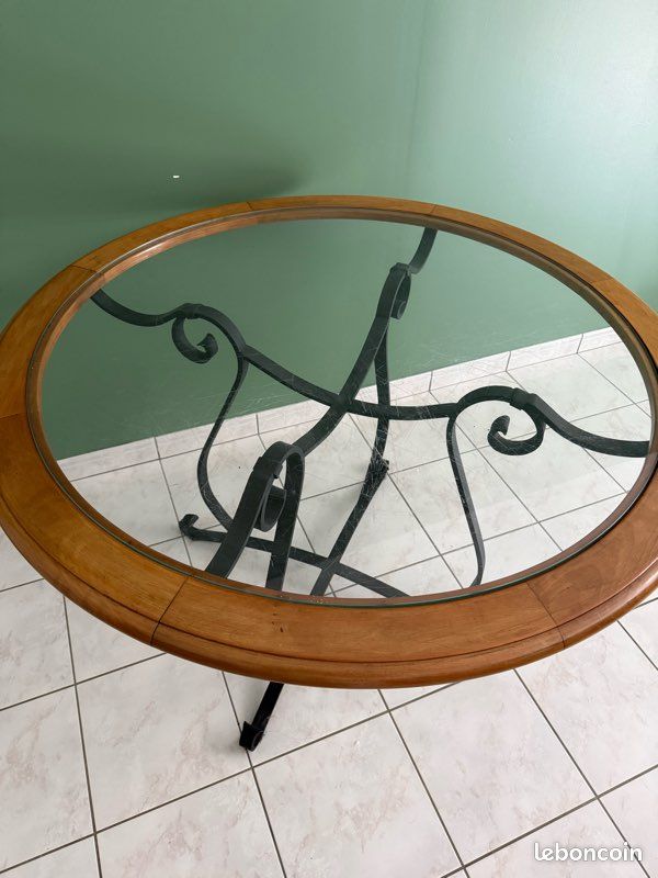 Table ronde en fer forgé, verre et bois – Élégante et robuste (image 3)