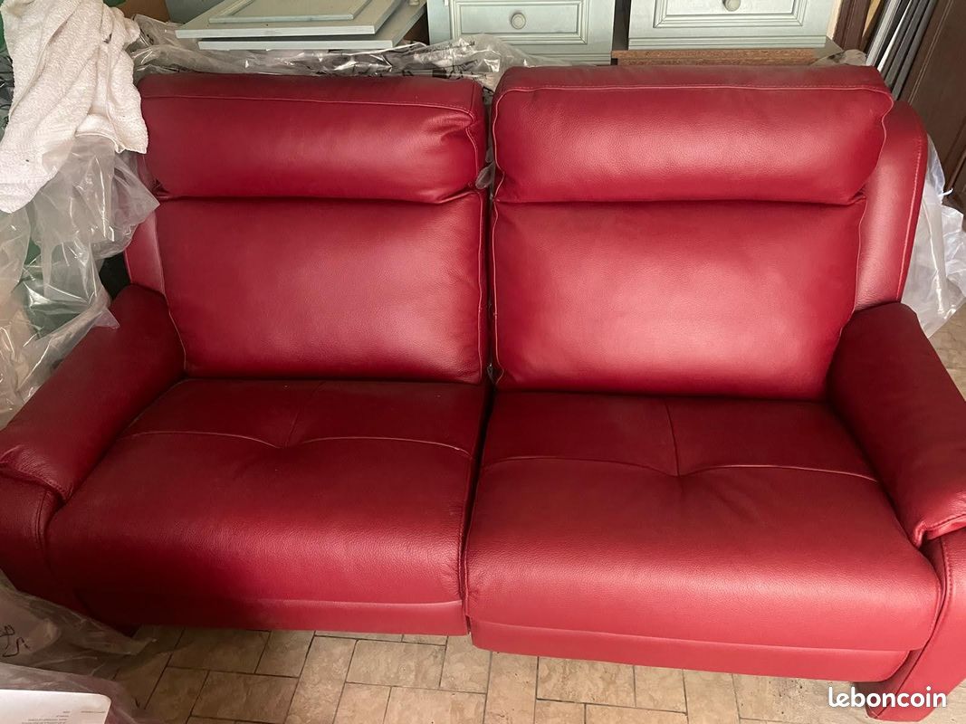 Lot 2 canapés cuir italien (3 places et 1 place) (image 1)