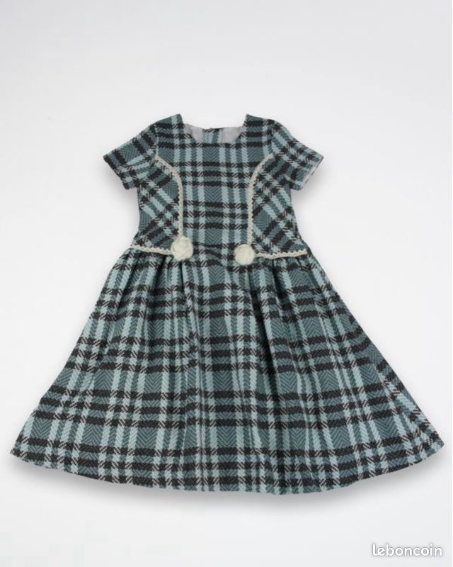 20DBB Robe enfant vintage, bleu, laine, 10 ans Robe de jeune