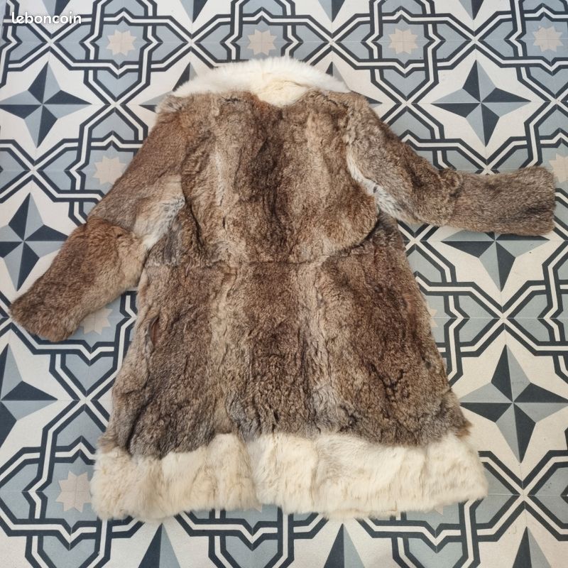 Manteau Fourrure Lapin Vintage Carole Little - Imprimé Animalier - Longueur 3/4 - Taille M - Occasion