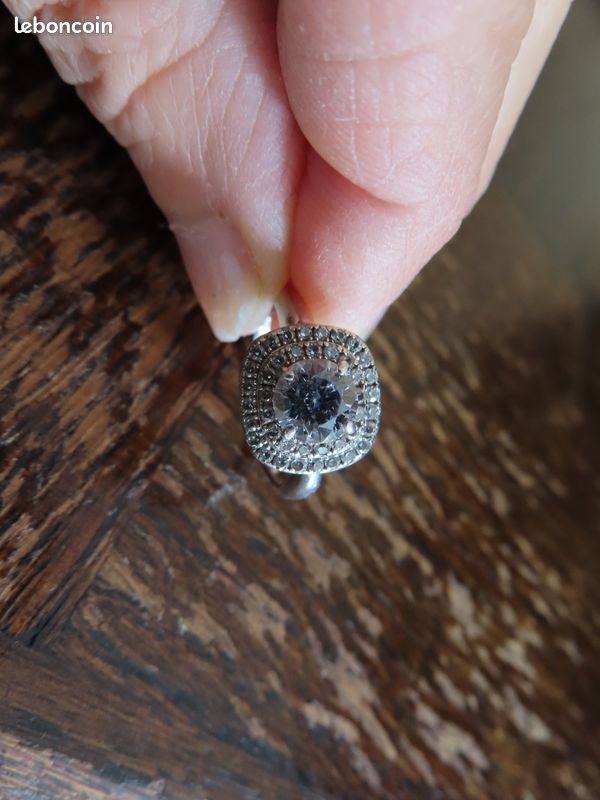 Bague Solitaire Ancienne – Argent Massif Et Zircon – Taille 57 (occasion)